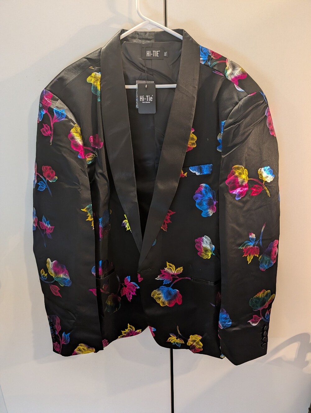 Hi Tie Mens Silk Black Floral  Blazer XXL New With Tag